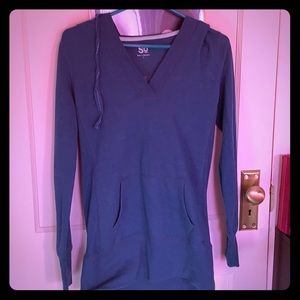 blue hooded sweater